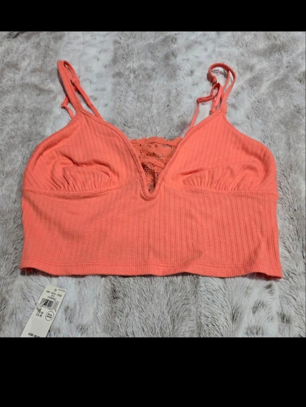Aerie Coral Orange Crop Top w/ Floral Lace Back Bralette Adjustable Straps🌸🧡🏵